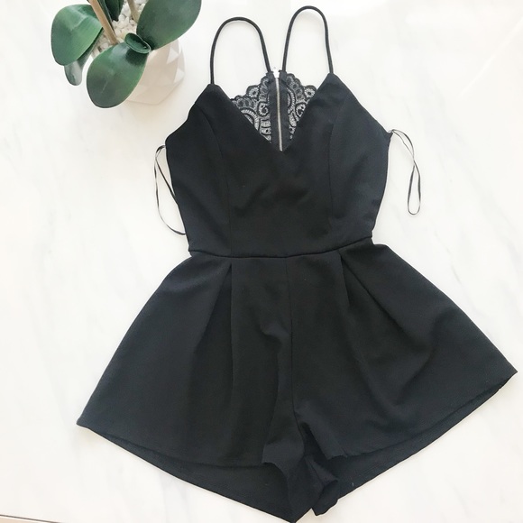 Pants - Black Romper - Open back with laces details
